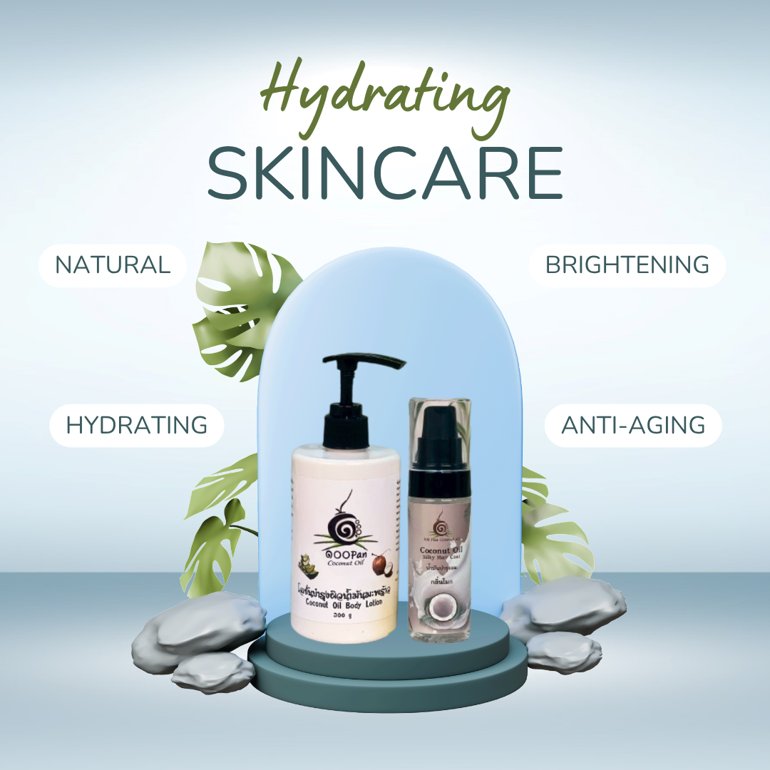 เซ็ตน้ำมันบำรุงผมกลิ่นโมกและโลชั่นบำรุงผิวน้ำมันมะพร้าว เพื่อผิวและผมหอมละมุนจากธรรมชาติ